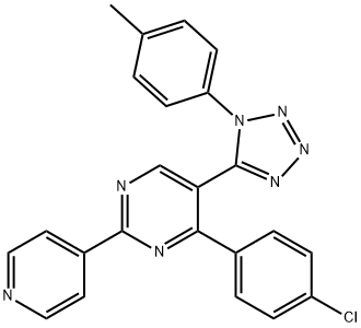 4-(4-chlorophenyl)-5-[1-(4-methylphenyl)-1H-tetraazol-5-yl]-2-(4-pyridinyl)pyrimidine Struktur