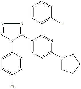 5-[1-(4-chlorophenyl)-1H-tetraazol-5-yl]-4-(2-fluorophenyl)-2-(1-pyrrolidinyl)pyrimidine Struktur