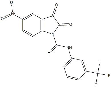 5-nitro-2,3-dioxo-N-[3-(trifluoromethyl)phenyl]-1-indolinecarboxamide Struktur