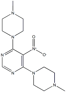 5-nitro-4,6-bis(4-methyl-1-piperazinyl)pyrimidine Struktur