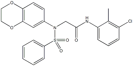 N-(3-chloro-2-methylphenyl)-2-[2,3-dihydro-1,4-benzodioxin-6-yl(phenylsulfonyl)amino]acetamide Struktur