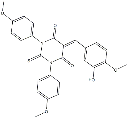 5-(3-hydroxy-4-methoxybenzylidene)-1,3-bis(4-methoxyphenyl)-2-thioxodihydro-4,6(1H,5H)-pyrimidinedione Struktur