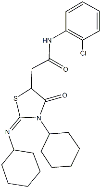 N-(2-chlorophenyl)-2-[3-cyclohexyl-2-(cyclohexylimino)-4-oxo-1,3-thiazolidin-5-yl]acetamide Struktur