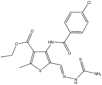 ethyl 5-[2-(aminocarbothioyl)carbohydrazonoyl]-4-[(4-chlorobenzoyl)amino]-2-methyl-3-thiophenecarboxylate Struktur