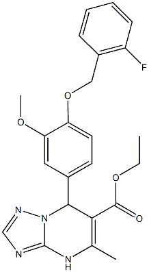 ethyl7-{4-[(2-fluorobenzyl)oxy]-3-methoxyphenyl}-5-methyl-4,7-dihydro[1,2,4]triazolo[1,5-a]pyrimidine-6-carboxylate Struktur