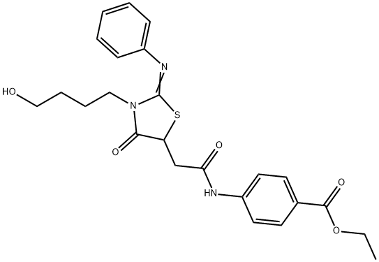 ethyl 4-({[3-(4-hydroxybutyl)-4-oxo-2-(phenylimino)-1,3-thiazolidin-5-yl]acetyl}amino)benzoate Struktur