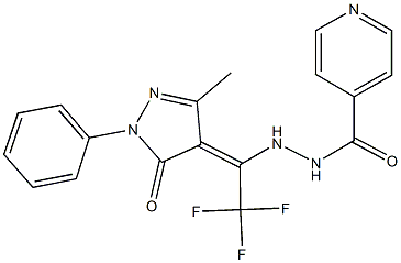 N'-[2,2,2-trifluoro-1-(3-methyl-5-oxo-1-phenyl-1,5-dihydro-4H-pyrazol-4-ylidene)ethyl]isonicotinohydrazide Struktur