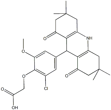 [2-chloro-6-methoxy-4-(3,3,6,6-tetramethyl-1,8-dioxo-1,2,3,4,5,6,7,8,9,10-decahydro-9-acridinyl)phenoxy]acetic acid Struktur