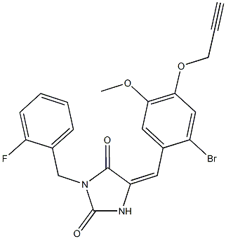 5-[2-bromo-5-methoxy-4-(2-propynyloxy)benzylidene]-3-(2-fluorobenzyl)-2,4-imidazolidinedione Struktur