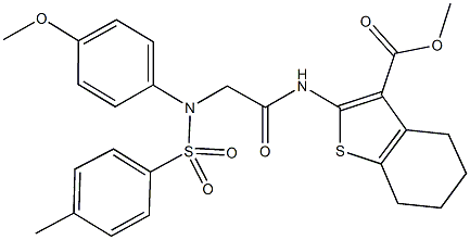 methyl 2-[({4-methoxy[(4-methylphenyl)sulfonyl]anilino}acetyl)amino]-4,5,6,7-tetrahydro-1-benzothiophene-3-carboxylate Struktur