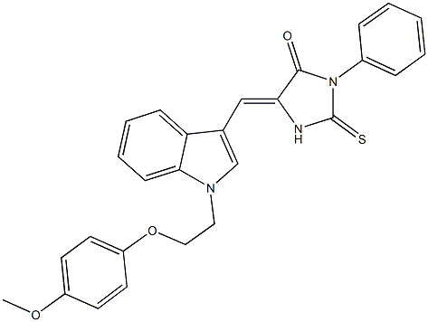 5-({1-[2-(4-methoxyphenoxy)ethyl]-1H-indol-3-yl}methylene)-3-phenyl-2-thioxo-4-imidazolidinone Struktur