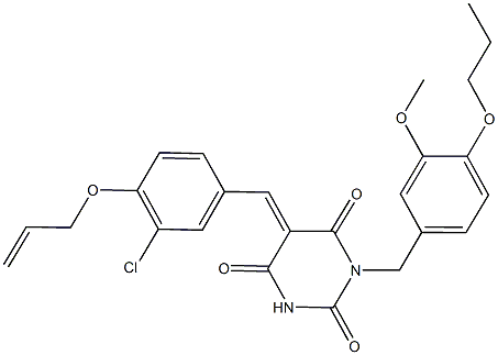 5-[4-(allyloxy)-3-chlorobenzylidene]-1-(3-methoxy-4-propoxybenzyl)-2,4,6(1H,3H,5H)-pyrimidinetrione Struktur