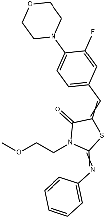 5-[3-fluoro-4-(4-morpholinyl)benzylidene]-3-(2-methoxyethyl)-2-(phenylimino)-1,3-thiazolidin-4-one Struktur