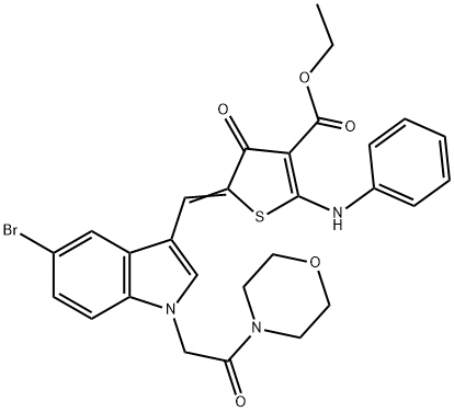 ethyl 2-anilino-5-({5-bromo-1-[2-(4-morpholinyl)-2-oxoethyl]-1H-indol-3-yl}methylene)-4-oxo-4,5-dihydro-3-thiophenecarboxylate Struktur