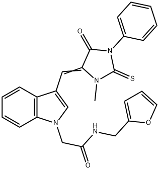 N-(2-furylmethyl)-2-{3-[(3-methyl-5-oxo-1-phenyl-2-thioxo-4-imidazolidinylidene)methyl]-1H-indol-1-yl}acetamide Struktur