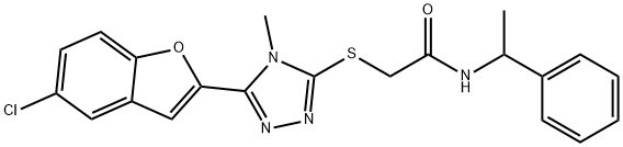 2-{[5-(5-chloro-1-benzofuran-2-yl)-4-methyl-4H-1,2,4-triazol-3-yl]sulfanyl}-N-(1-phenylethyl)acetamide Struktur