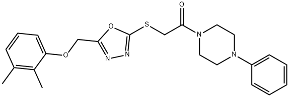 1-[({5-[(2,3-dimethylphenoxy)methyl]-1,3,4-oxadiazol-2-yl}sulfanyl)acetyl]-4-phenylpiperazine Struktur