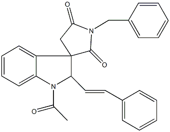 1-acetyl-1'-benzyl-2-styryl-spiro[indoline-3,3'-pyrrolidine]-2',5'-dione Struktur