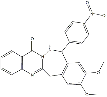 11-{4-nitrophenyl}-8,9-dimethoxy-11,12-dihydroquinazolino[3,2-c][2,3]benzodiazepin-14(6H)-one Struktur