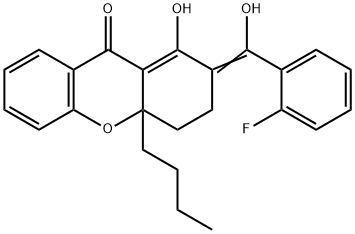 4a-butyl-2-[(2-fluorophenyl)(hydroxy)methylene]-1-hydroxy-2,3,4,4a-tetrahydro-9H-xanthen-9-one Struktur