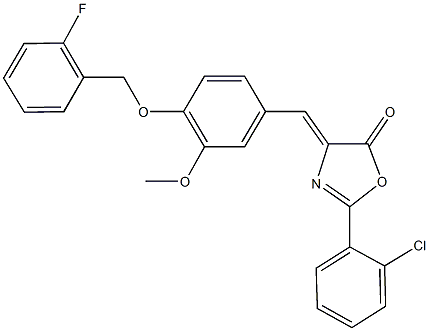 2-(2-chlorophenyl)-4-{4-[(2-fluorobenzyl)oxy]-3-methoxybenzylidene}-1,3-oxazol-5(4H)-one Struktur