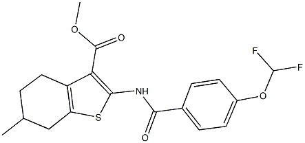 methyl 2-{[4-(difluoromethoxy)benzoyl]amino}-6-methyl-4,5,6,7-tetrahydro-1-benzothiophene-3-carboxylate Struktur