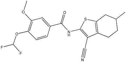 N-(3-cyano-6-methyl-4,5,6,7-tetrahydro-1-benzothien-2-yl)-4-(difluoromethoxy)-3-methoxybenzamide Struktur