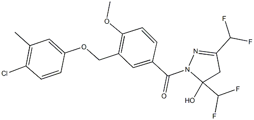 1-{3-[(4-chloro-3-methylphenoxy)methyl]-4-methoxybenzoyl}-3,5-bis(difluoromethyl)-4,5-dihydro-1H-pyrazol-5-ol Struktur