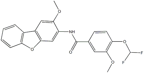 4-(difluoromethoxy)-3-methoxy-N-(2-methoxydibenzo[b,d]furan-3-yl)benzamide Struktur