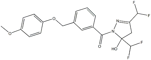 3,5-bis(difluoromethyl)-1-{3-[(4-methoxyphenoxy)methyl]benzoyl}-4,5-dihydro-1H-pyrazol-5-ol Struktur