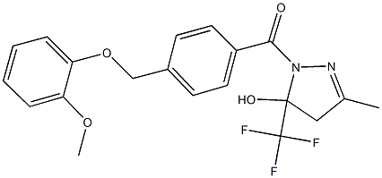 1-{4-[(2-methoxyphenoxy)methyl]benzoyl}-3-methyl-5-(trifluoromethyl)-4,5-dihydro-1H-pyrazol-5-ol Struktur