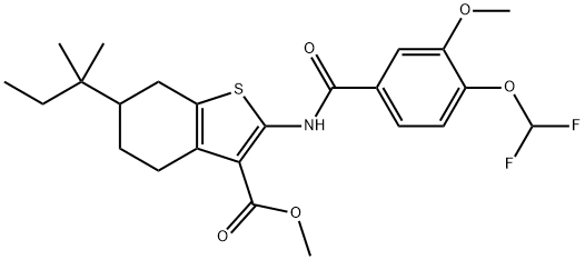 methyl 2-{[4-(difluoromethoxy)-3-methoxybenzoyl]amino}-6-tert-pentyl-4,5,6,7-tetrahydro-1-benzothiophene-3-carboxylate Struktur