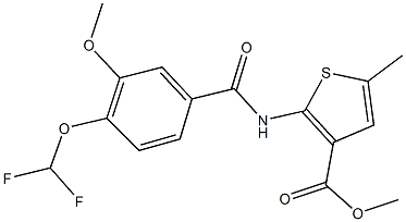 methyl 2-{[4-(difluoromethoxy)-3-methoxybenzoyl]amino}-5-methyl-3-thiophenecarboxylate Struktur