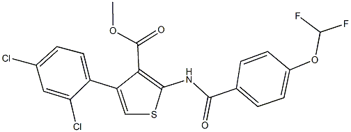 methyl 4-(2,4-dichlorophenyl)-2-{[4-(difluoromethoxy)benzoyl]amino}-3-thiophenecarboxylate Struktur