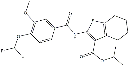 isopropyl 2-{[4-(difluoromethoxy)-3-methoxybenzoyl]amino}-4,5,6,7-tetrahydro-1-benzothiophene-3-carboxylate Struktur