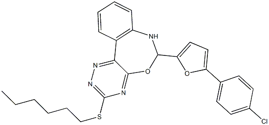 6-[5-(4-chlorophenyl)-2-furyl]-6,7-dihydro[1,2,4]triazino[5,6-d][3,1]benzoxazepin-3-ylhexylsulfide Struktur