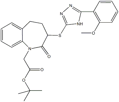 tert-butyl (3-{[5-(2-methoxyphenyl)-4H-1,2,4-triazol-3-yl]sulfanyl}-2-oxo-2,3,4,5-tetrahydro-1H-1-benzazepin-1-yl)acetate Struktur