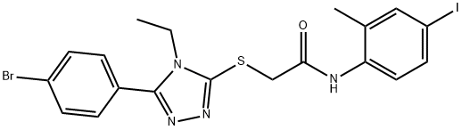 2-{[5-(4-bromophenyl)-4-ethyl-4H-1,2,4-triazol-3-yl]sulfanyl}-N-(4-iodo-2-methylphenyl)acetamide Struktur