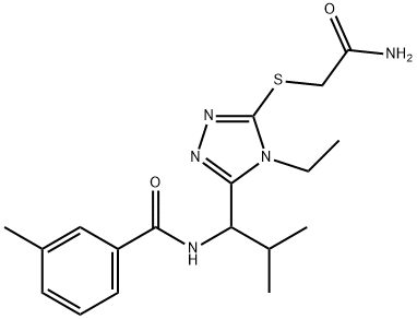 N-(1-{5-[(2-amino-2-oxoethyl)sulfanyl]-4-ethyl-4H-1,2,4-triazol-3-yl}-2-methylpropyl)-3-methylbenzamide Struktur