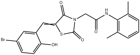 2-[5-(5-bromo-2-hydroxybenzylidene)-2,4-dioxo-1,3-thiazolidin-3-yl]-N-(2,6-dimethylphenyl)acetamide Struktur