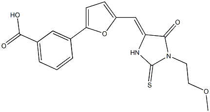 3-(5-{[1-(2-methoxyethyl)-5-oxo-2-thioxo-4-imidazolidinylidene]methyl}-2-furyl)benzoicacid Struktur