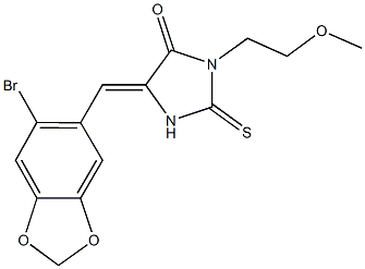 5-[(6-bromo-1,3-benzodioxol-5-yl)methylene]-3-(2-methoxyethyl)-2-thioxo-4-imidazolidinone Struktur