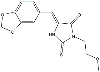 5-(1,3-benzodioxol-5-ylmethylene)-3-(2-methoxyethyl)-2-thioxo-4-imidazolidinone Struktur