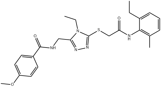 N-[(4-ethyl-5-{[2-(2-ethyl-6-methylanilino)-2-oxoethyl]sulfanyl}-4H-1,2,4-triazol-3-yl)methyl]-4-methoxybenzamide Struktur