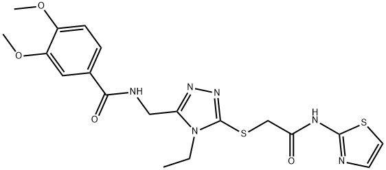 N-[(4-ethyl-5-{[2-oxo-2-(1,3-thiazol-2-ylamino)ethyl]sulfanyl}-4H-1,2,4-triazol-3-yl)methyl]-3,4-dimethoxybenzamide Struktur