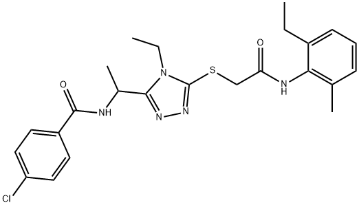 4-chloro-N-[1-(4-ethyl-5-{[2-(2-ethyl-6-methylanilino)-2-oxoethyl]sulfanyl}-4H-1,2,4-triazol-3-yl)ethyl]benzamide Struktur