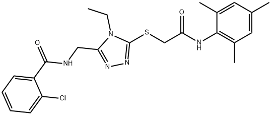 2-chloro-N-[(4-ethyl-5-{[2-(mesitylamino)-2-oxoethyl]thio}-4H-1,2,4-triazol-3-yl)methyl]benzamide Struktur