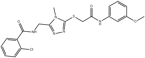 2-chloro-N-[(5-{[2-(3-methoxyanilino)-2-oxoethyl]thio}-4-methyl-4H-1,2,4-triazol-3-yl)methyl]benzamide Struktur