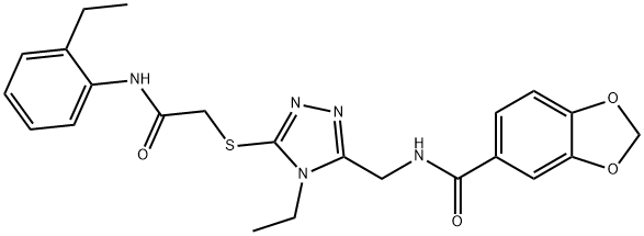 N-[(4-ethyl-5-{[2-(2-ethylanilino)-2-oxoethyl]sulfanyl}-4H-1,2,4-triazol-3-yl)methyl]-1,3-benzodioxole-5-carboxamide Struktur