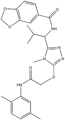 N-[1-(5-{[2-(2,5-dimethylanilino)-2-oxoethyl]thio}-4-methyl-4H-1,2,4-triazol-3-yl)-2-methylpropyl]-1,3-benzodioxole-5-carboxamide Struktur